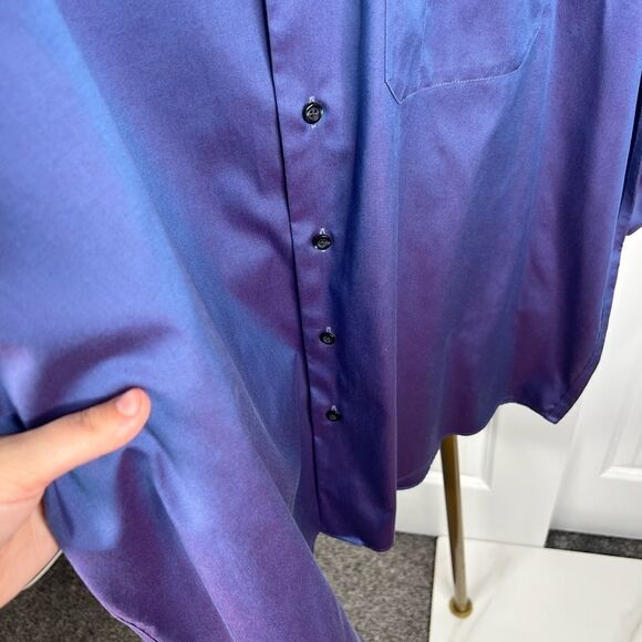 Sz XL Kenneth Cole XL 17.5 Collar Blue Purple Reflective Dress Up Shirt $60 MSRP - Picture 7 of 12